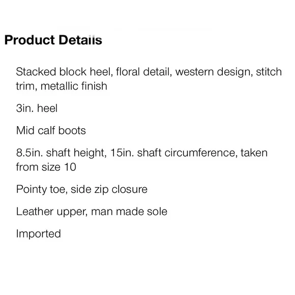 Betsy Johnson Leather Teddy Floral Western Boots Gold Women’s Size 8 NIB - Picture 12 of 12